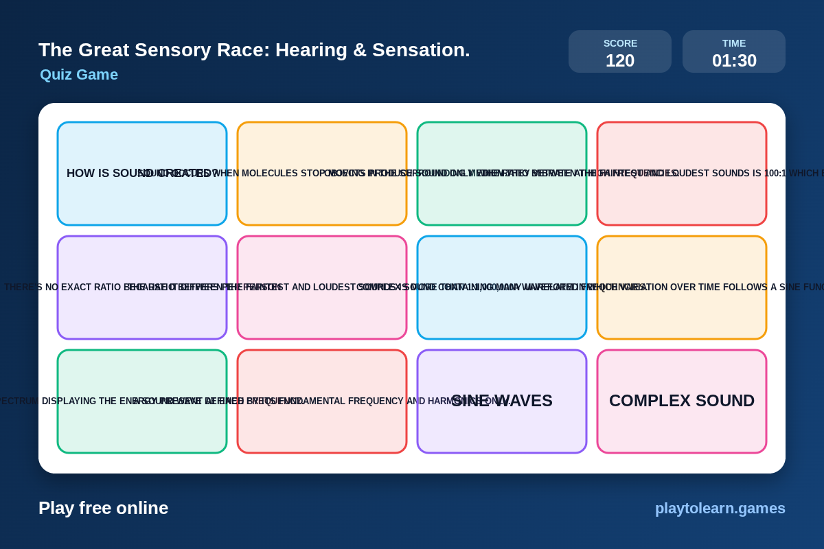 Sensation quiz game — printable worksheet preview — for College