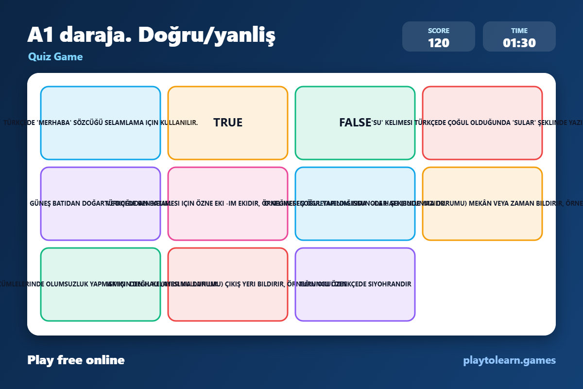 A1 viktorina Doğru/yanliş quiz game — printable worksheet preview — for Pre-K