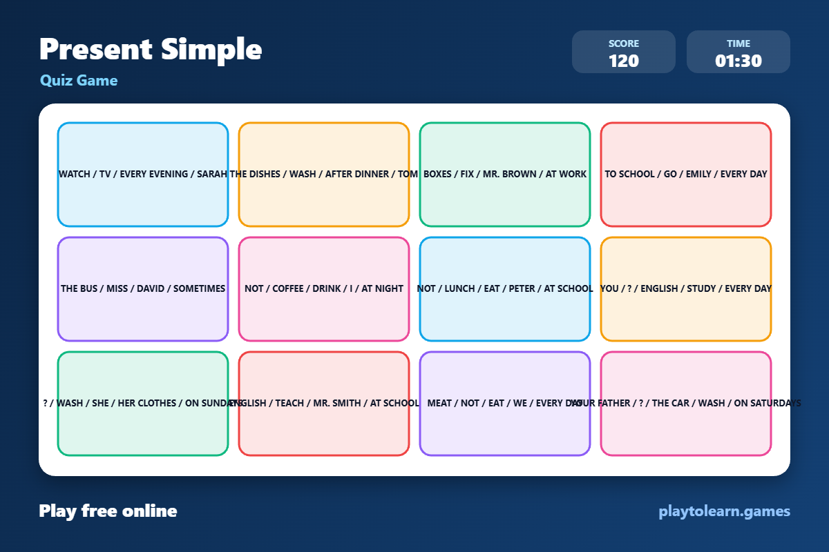 ⏰ Daily Routines quiz game — printable worksheet preview — for Adult