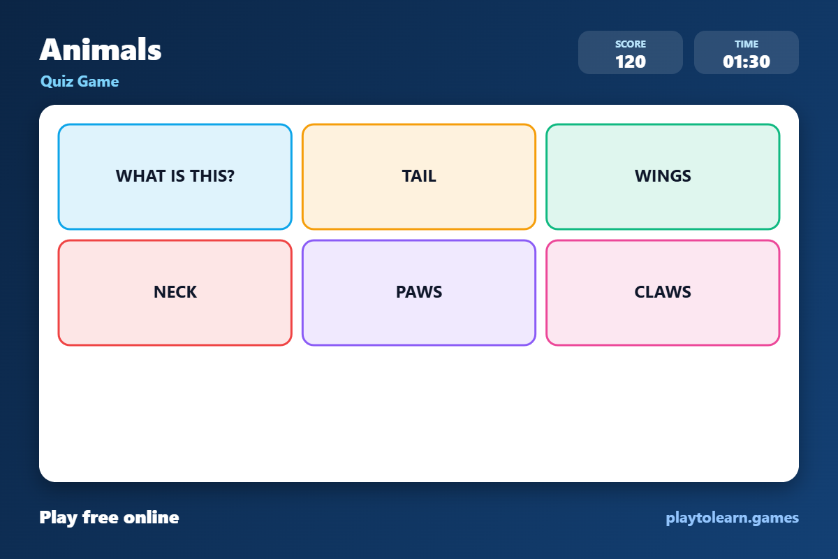 ๐ป Animals quiz game โ printable worksheet preview โ for 3rd Grade