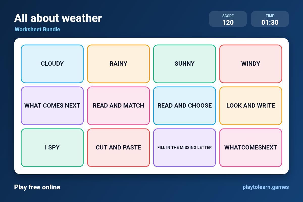 ☀️ Weather worksheet bundle — printable worksheet preview — for Kindergarten, 1st Grade