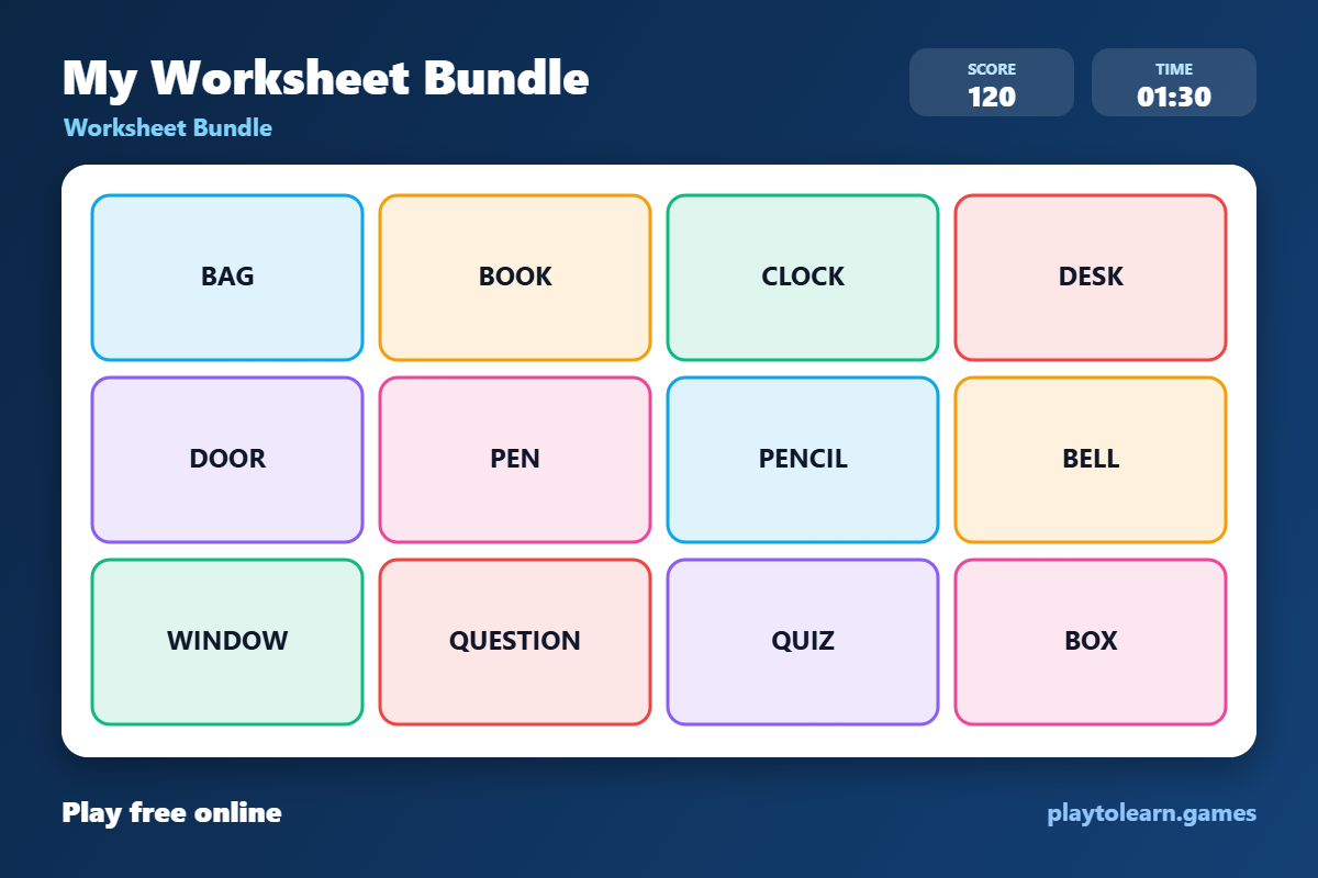 🏫 Classroom Objects worksheet bundle — printable worksheet preview — for 2nd Grade