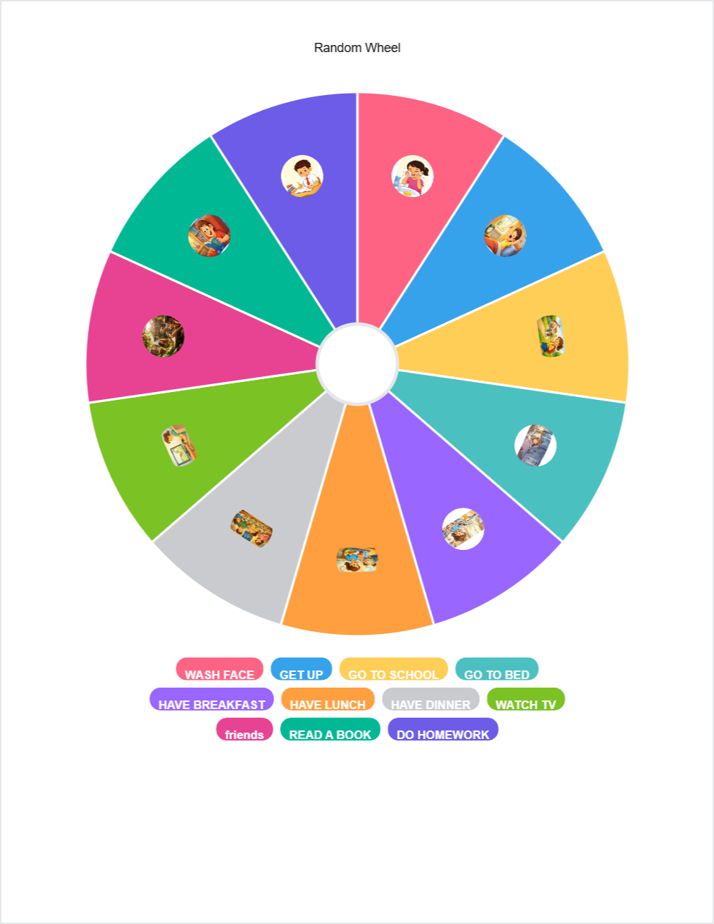 ⏰ Daily Routines randomwheel — printable worksheet preview — for 4th Grade