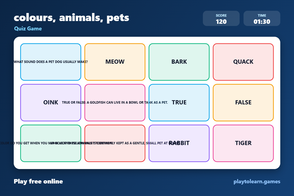 🐻 Animals quiz game — printable worksheet preview — for 1st Grade