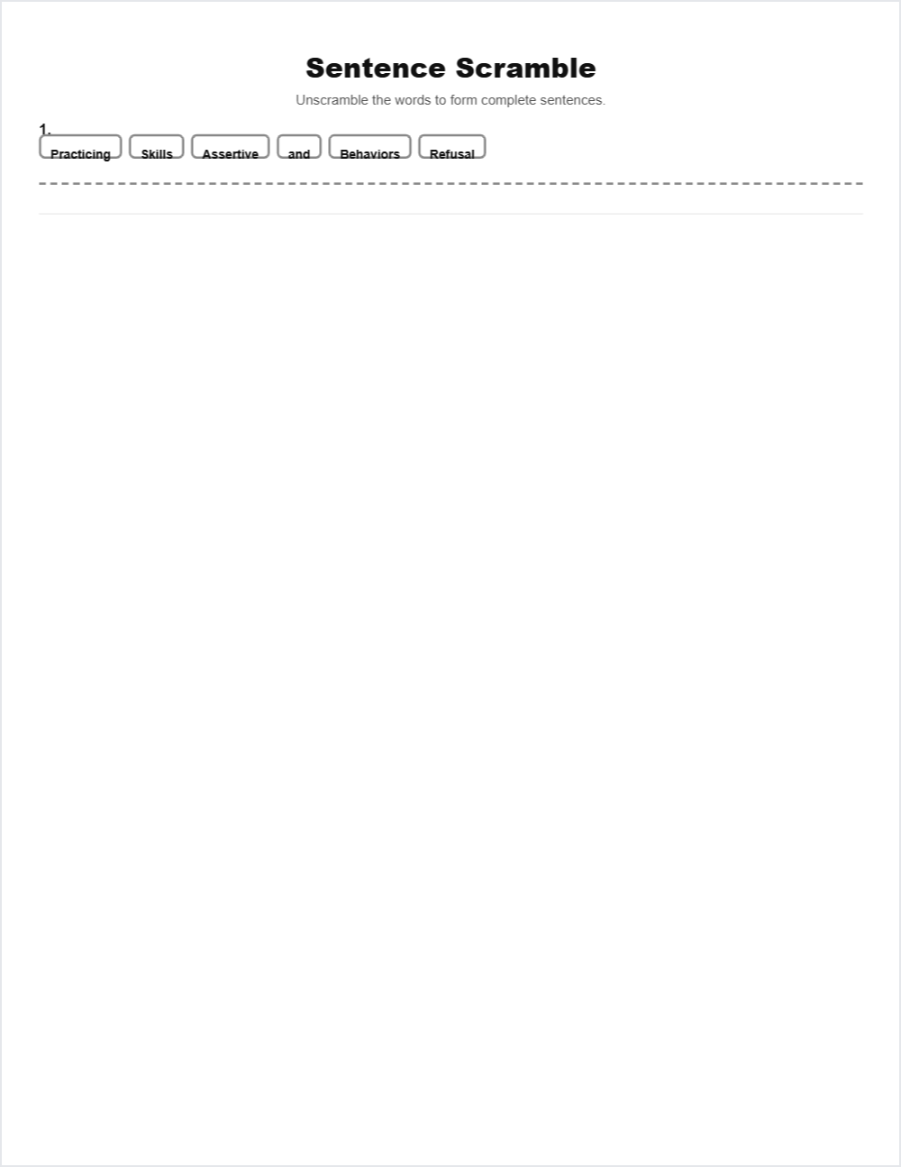🎨 Art & Creativity sentence scramble — printable worksheet preview — for 6th Grade