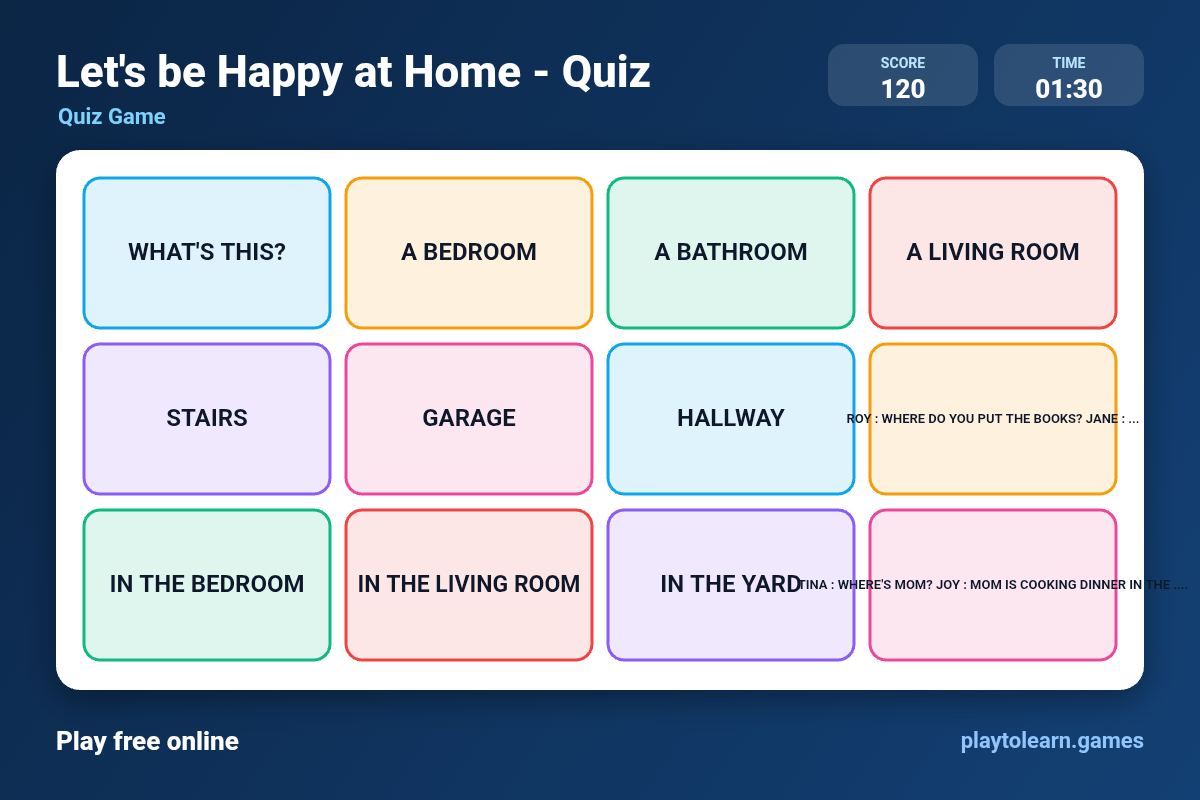 House and furnitures quiz game — printable worksheet preview — for 2nd Grade