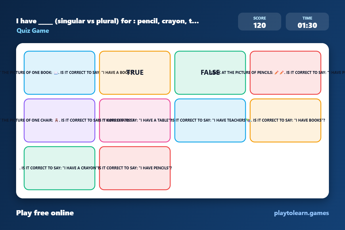 🏫 Classroom Objects quiz game — printable worksheet preview — for Pre-K