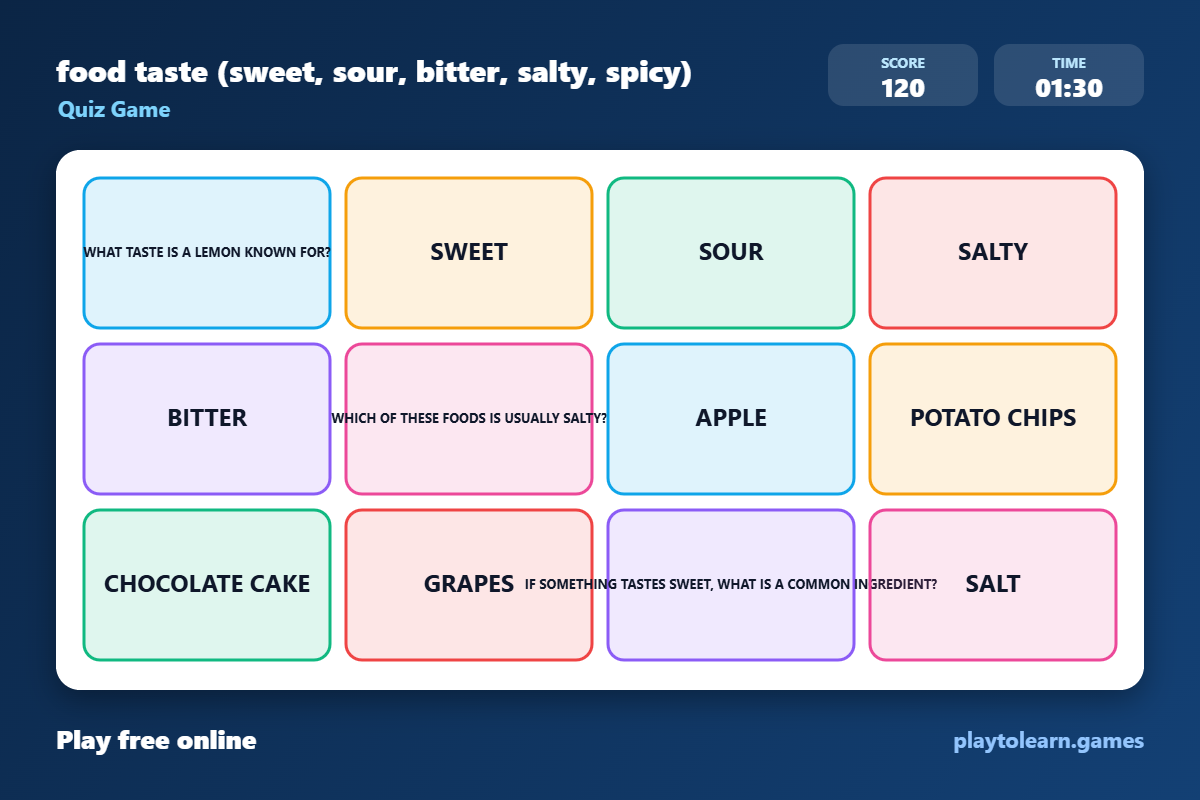 taste quiz game — printable worksheet preview — for 5th Grade