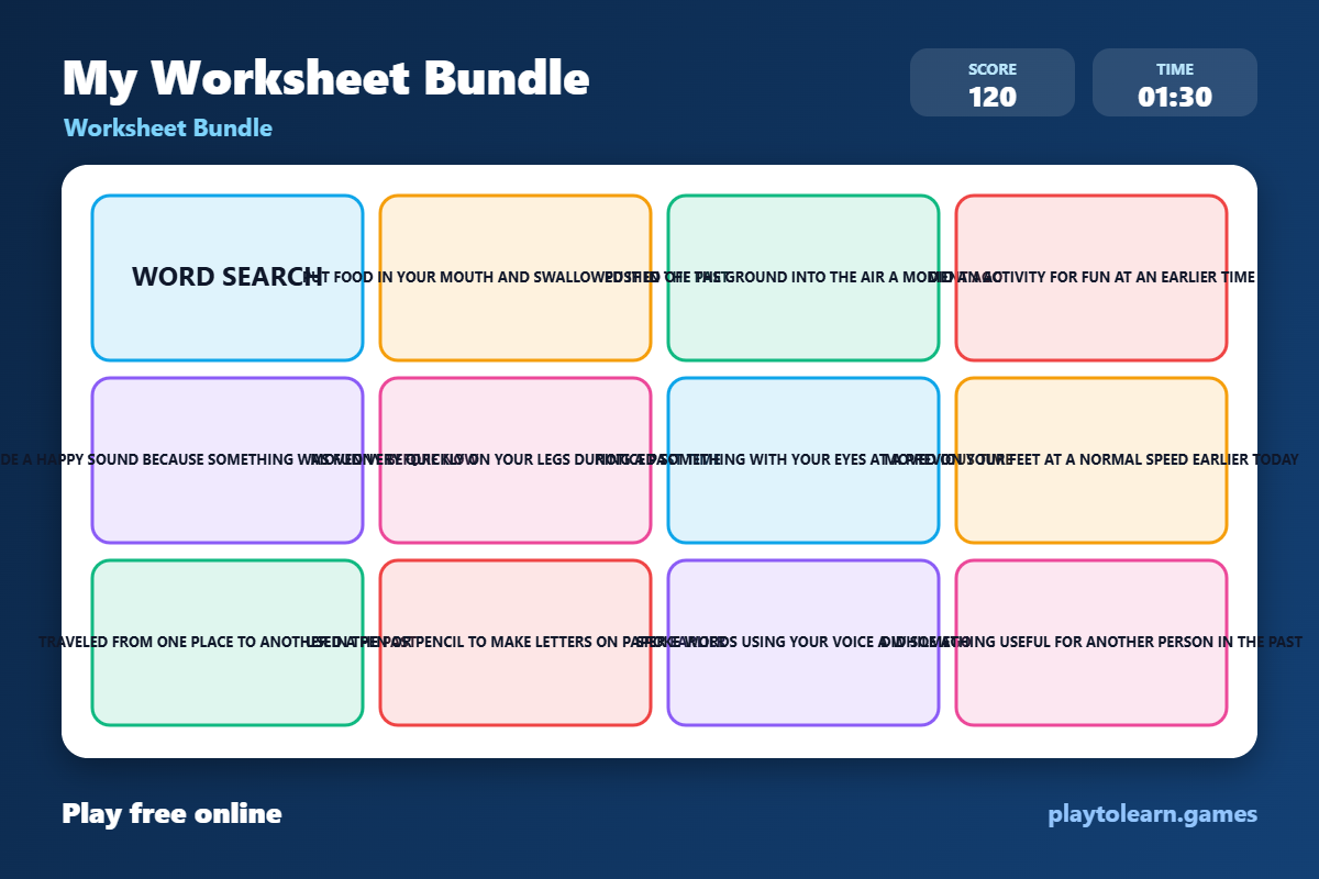 Verbs Action Words worksheet bundle — printable worksheet preview — for 6th Grade