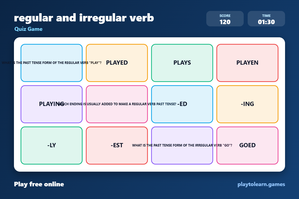 Verbs Action Words quiz game — printable worksheet preview — for 6th Grade