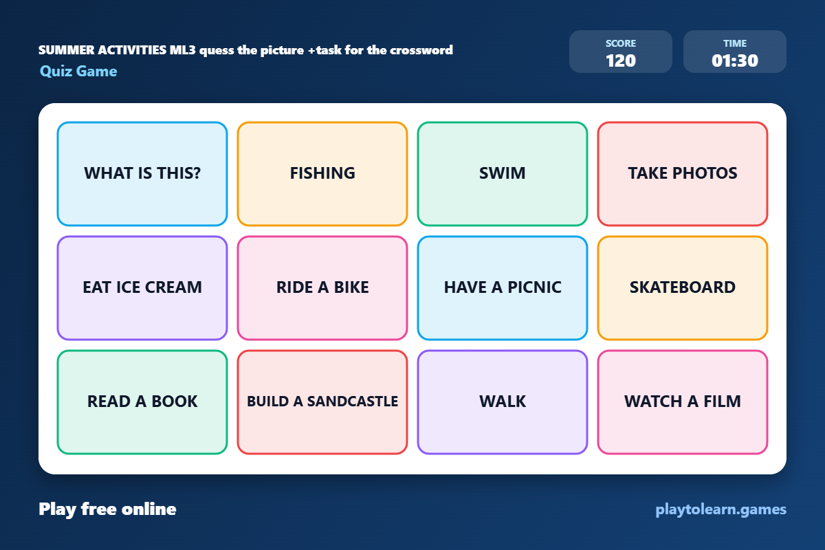 Summer quiz game — printable worksheet preview — for 4th Grade
