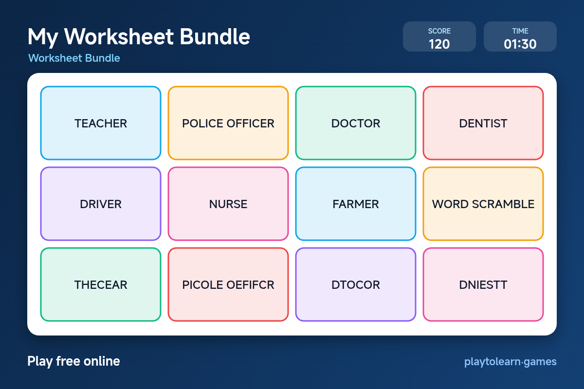 Jobs worksheet bundle — printable worksheet preview — for 2nd Grade