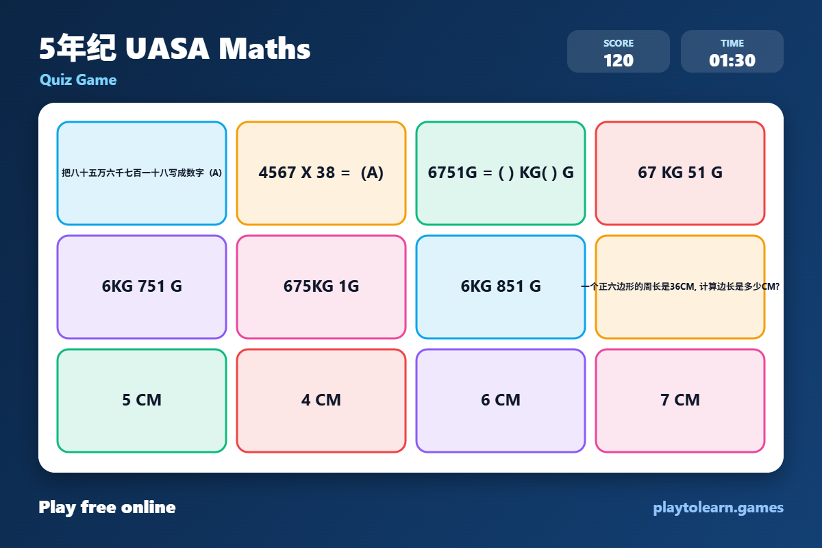 📐 Math Concepts quiz game — printable worksheet preview — for 5th Grade
