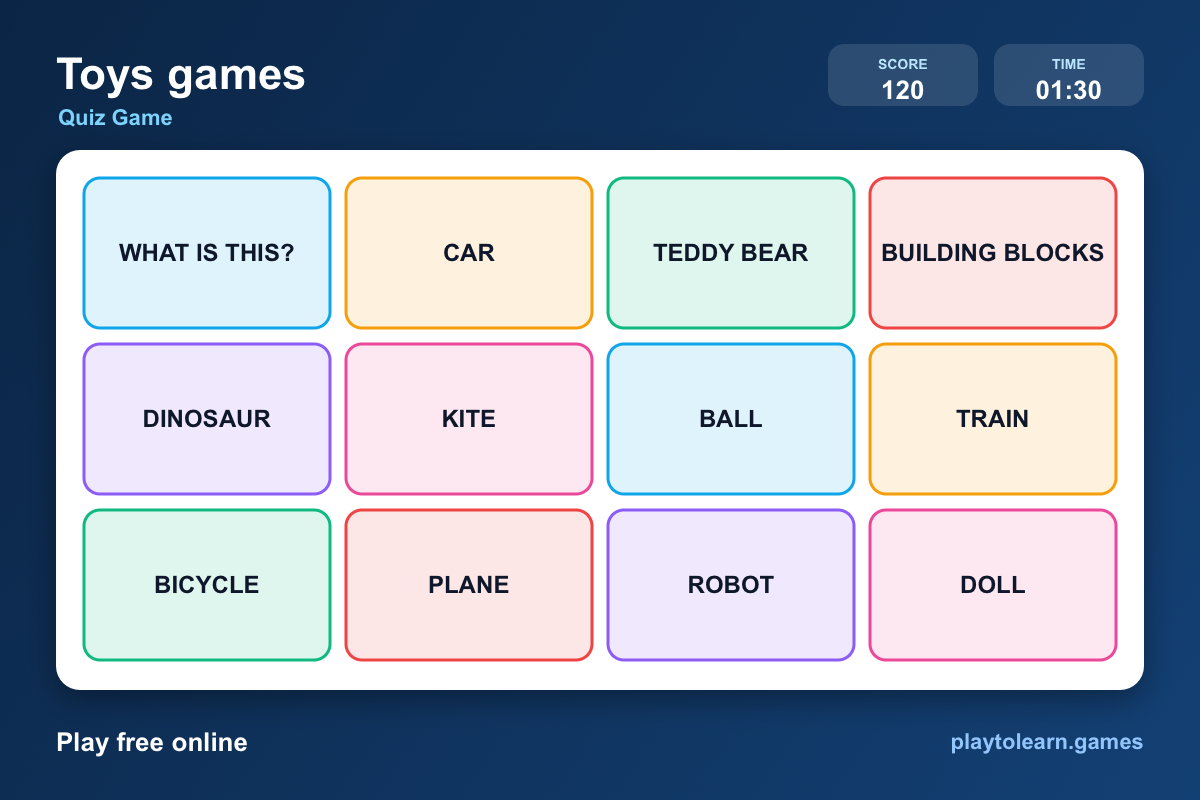 English quiz game — printable worksheet preview — for Kindergarten