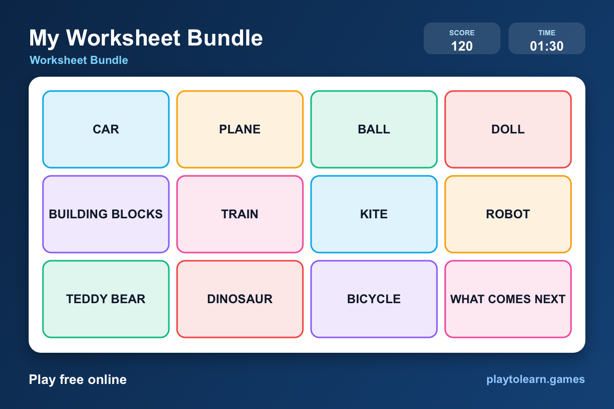 Toys kids worksheet bundle — printable worksheet preview — for Kindergarten