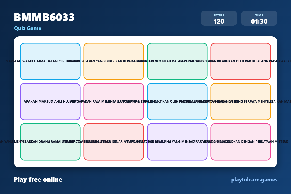 PAK BELALANG quiz game — printable worksheet preview — for 3rd Grade, 4th Grade