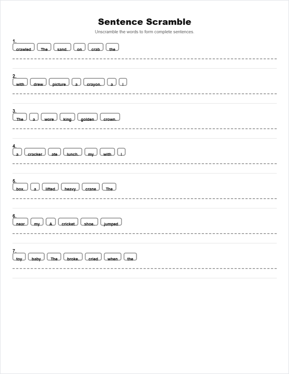📚 Books & Reading sentence scramble — printable worksheet preview — for 2nd Grade, 3rd Grade