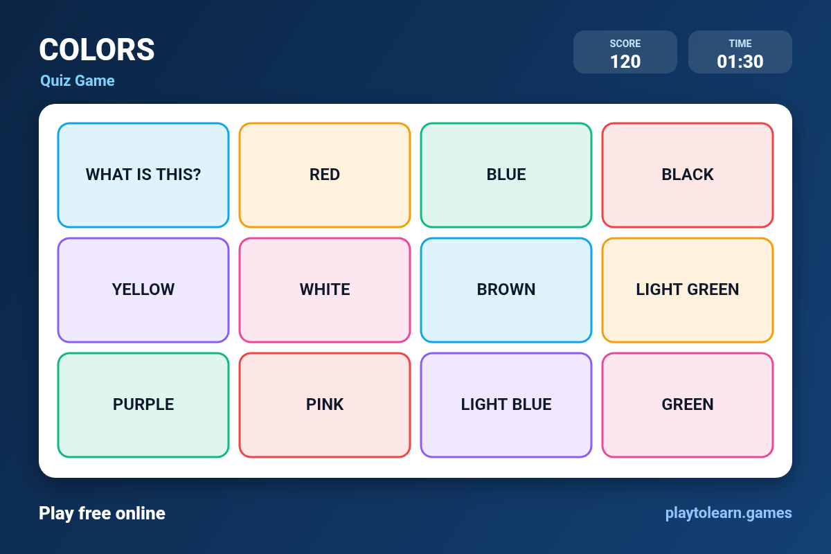 ๐ Colors quiz game โ printable worksheet preview โ for 1st Grade