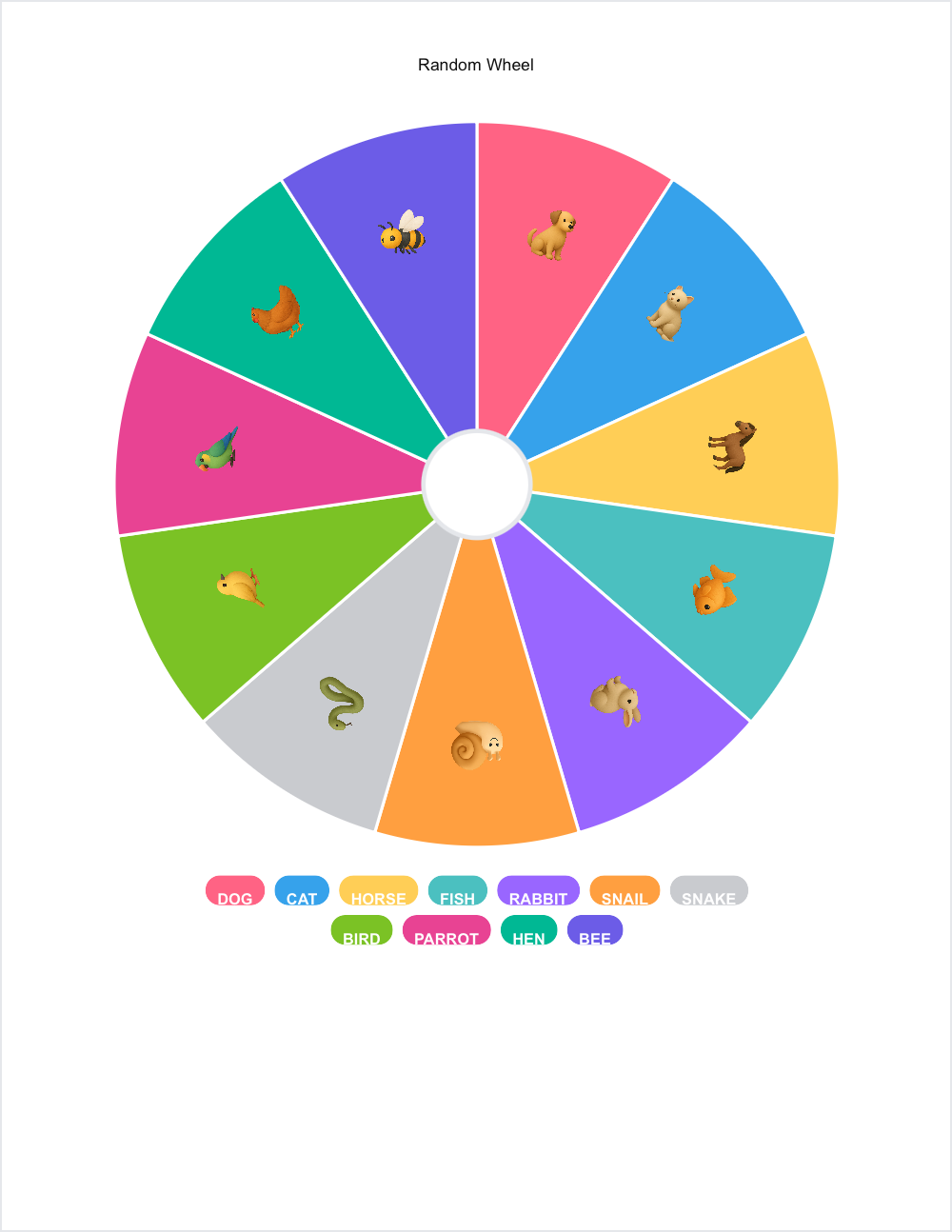 🐻 Animals randomwheel — printable worksheet preview — for 1st Grade