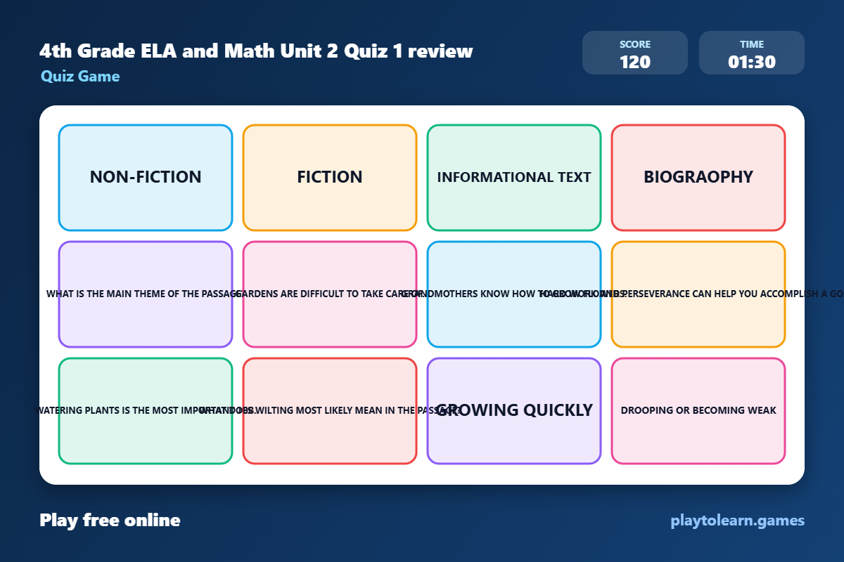 🏝️ Beach & Ocean quiz game — printable worksheet preview — for 4th Grade