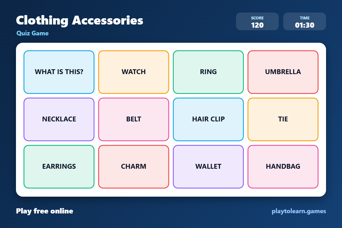 💍 Accessories quiz game — printable worksheet preview — for 1st Grade, 2nd Grade, 3rd Grade