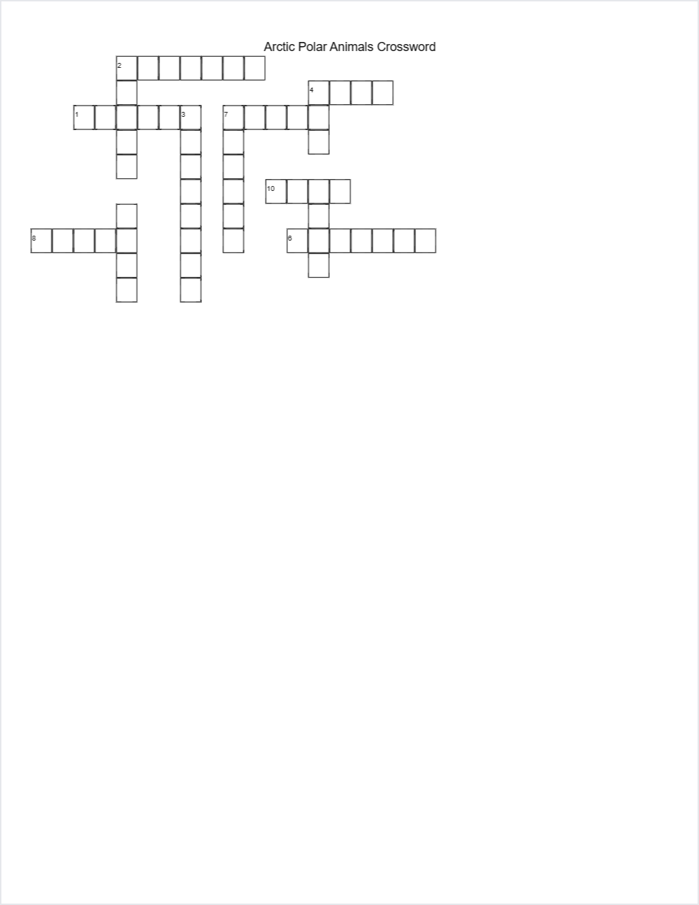 ❄️ Arctic / Polar Animals crossword — printable worksheet preview — for 1st Grade, 2nd Grade
