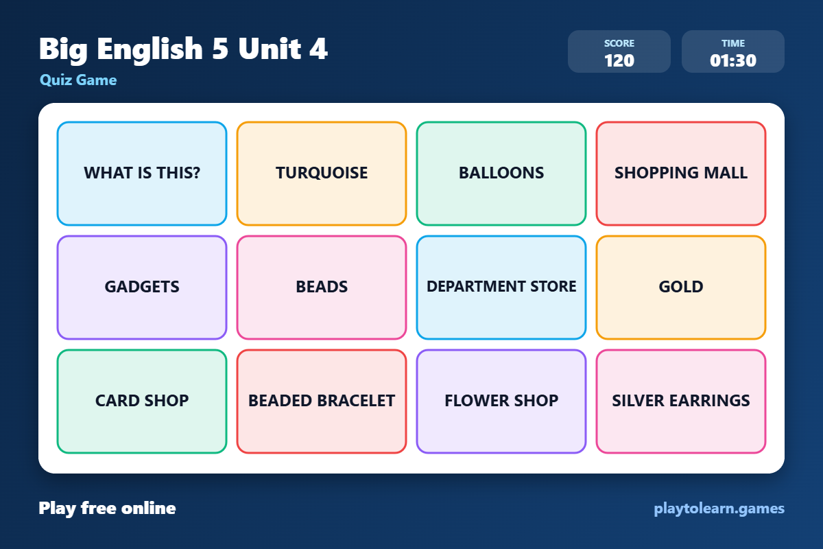 Big English 5 Unit 4 quiz game — printable worksheet preview — for 3rd Grade, 4th Grade, 5th Grade
