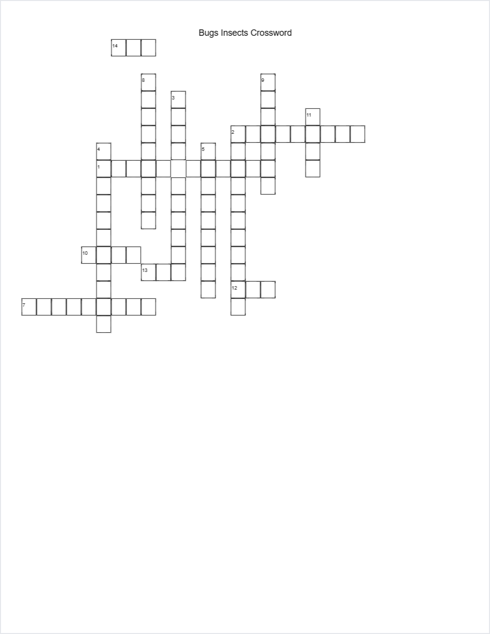 🐞 Bugs & Insects crossword — printable worksheet preview — for 1st Grade, Kindergarten, 2nd Grade