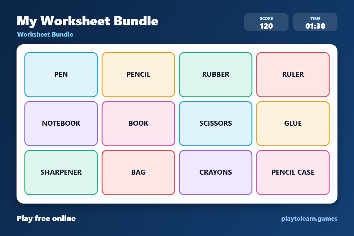 🏫 Classroom Objects worksheet bundle — printable worksheet preview — for Kindergarten, 1st Grade, 2nd Grade