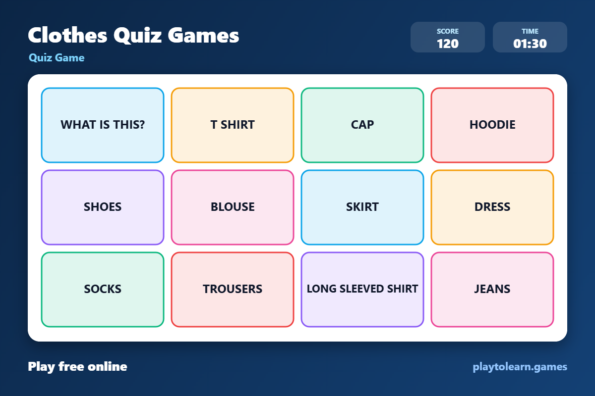 👕 Clothes quiz game — printable worksheet preview — for Kindergarten, 1st Grade, 2nd Grade