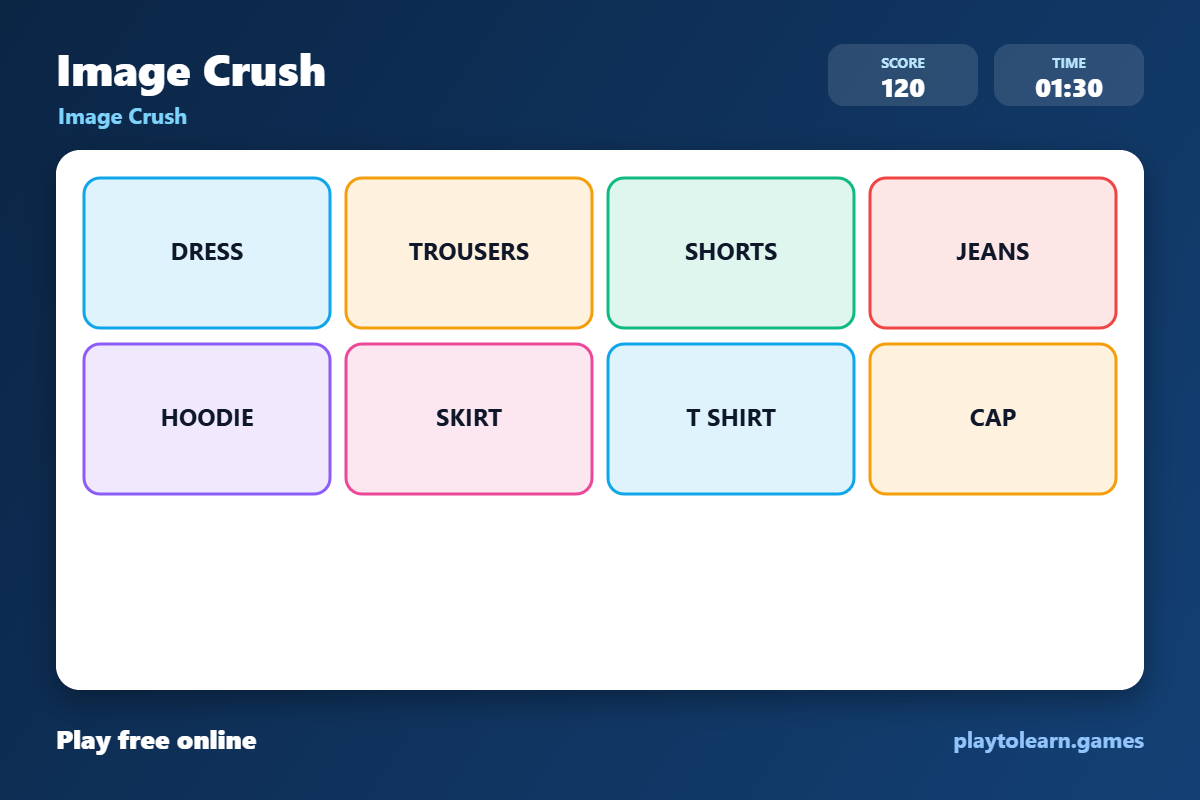 👕 Clothes image crush — printable worksheet preview — for Kindergarten, 1st Grade