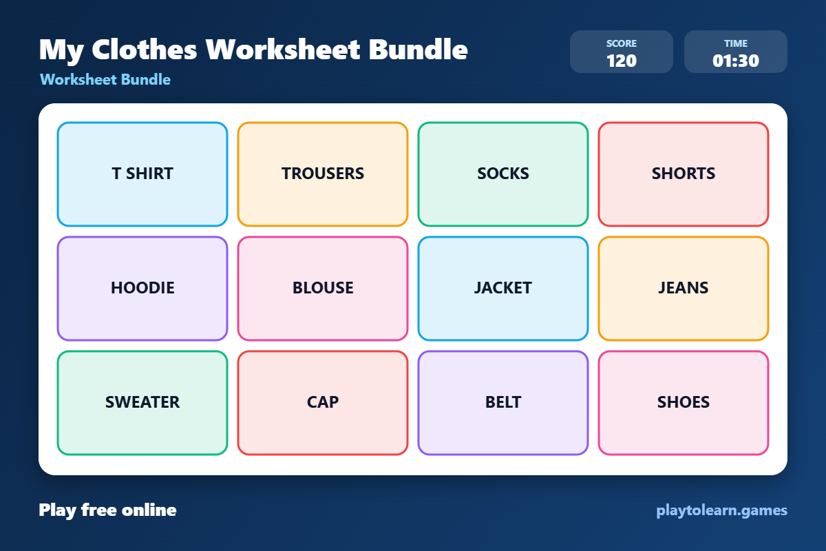 👕 Clothes worksheet bundle — printable worksheet preview — for Kindergarten, 1st Grade, 2nd Grade