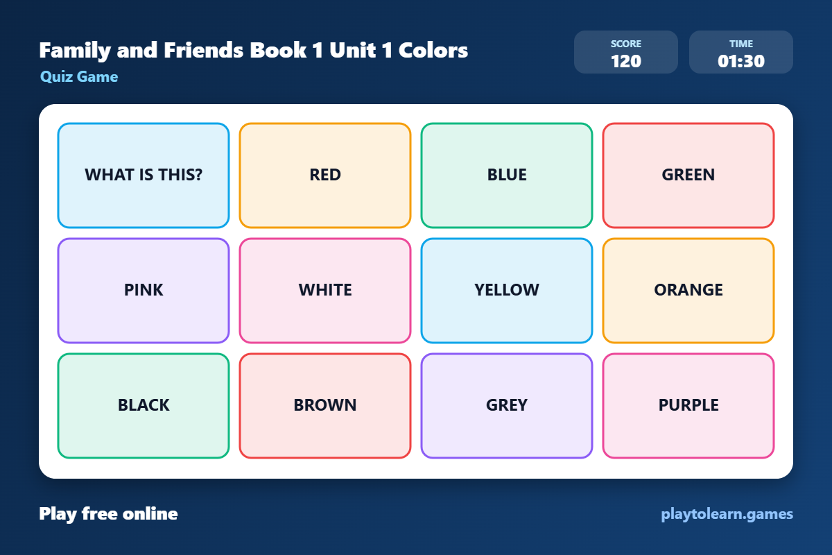 🌈 Colors quiz game — printable worksheet preview — for Kindergarten, 1st Grade