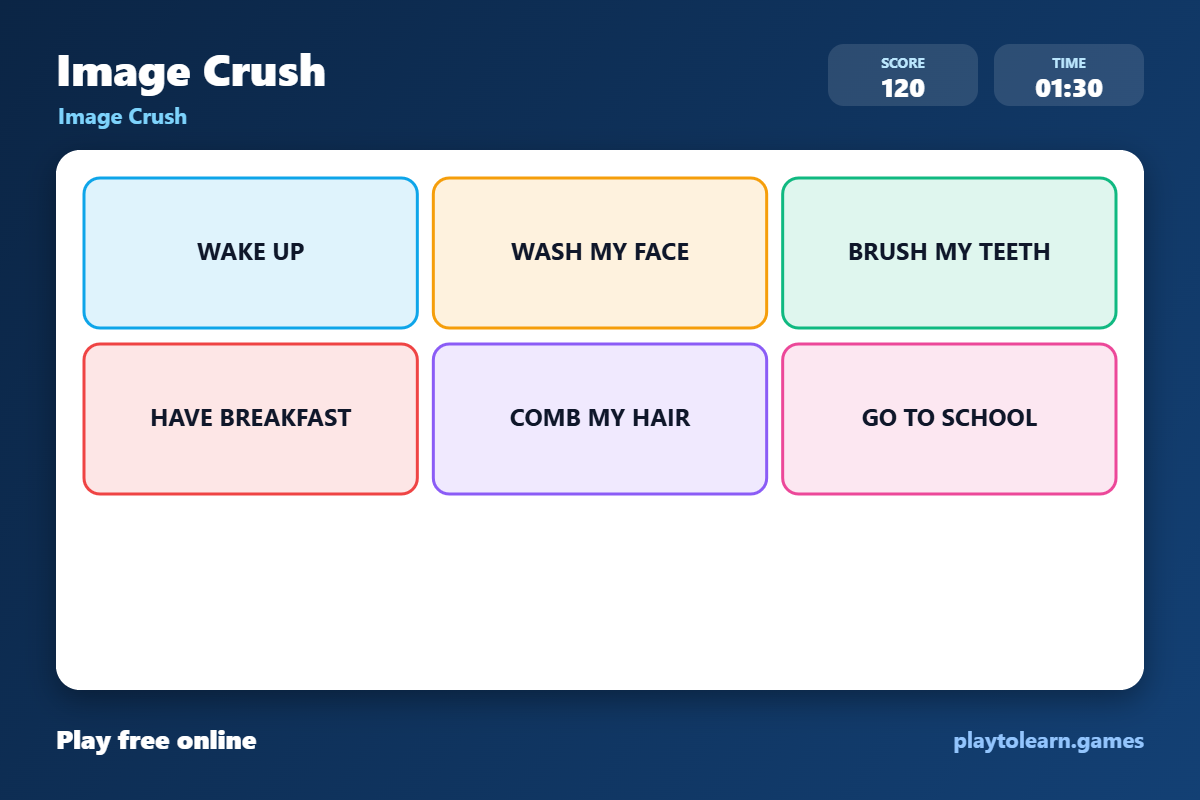 ⏰ Daily Routines image crush — printable worksheet preview — for Kindergarten, 1st Grade, 2nd Grade, 3rd Grade