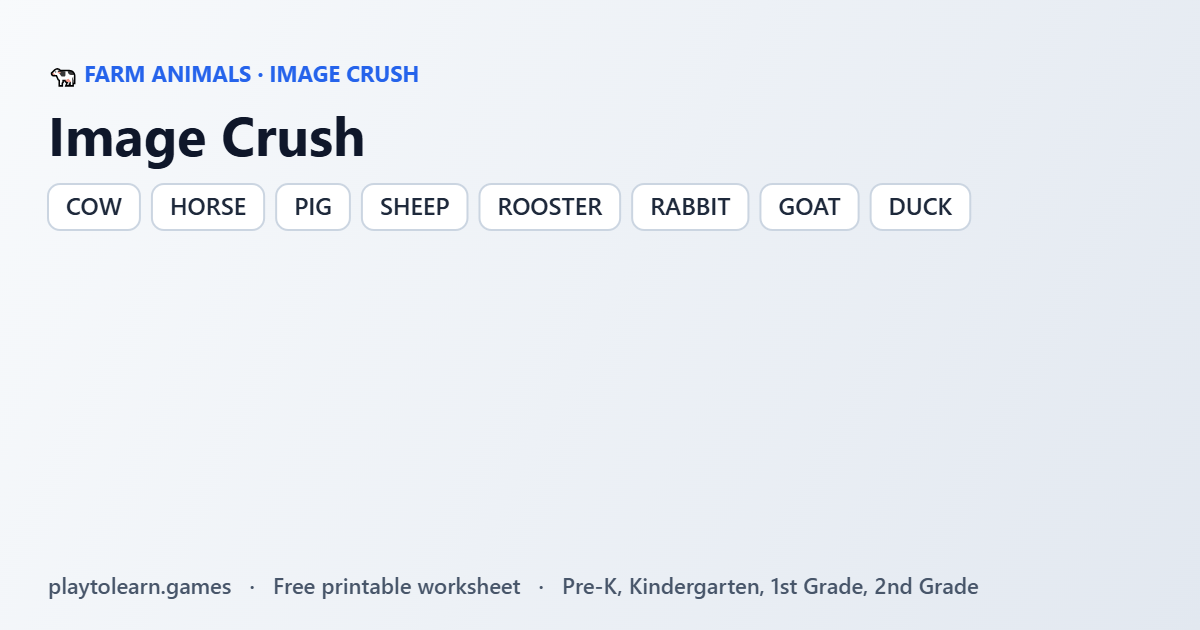 ๐ Farm Animals image crush โ printable worksheet preview โ for Pre-K, Kindergarten, 1st Grade, 2nd Grade