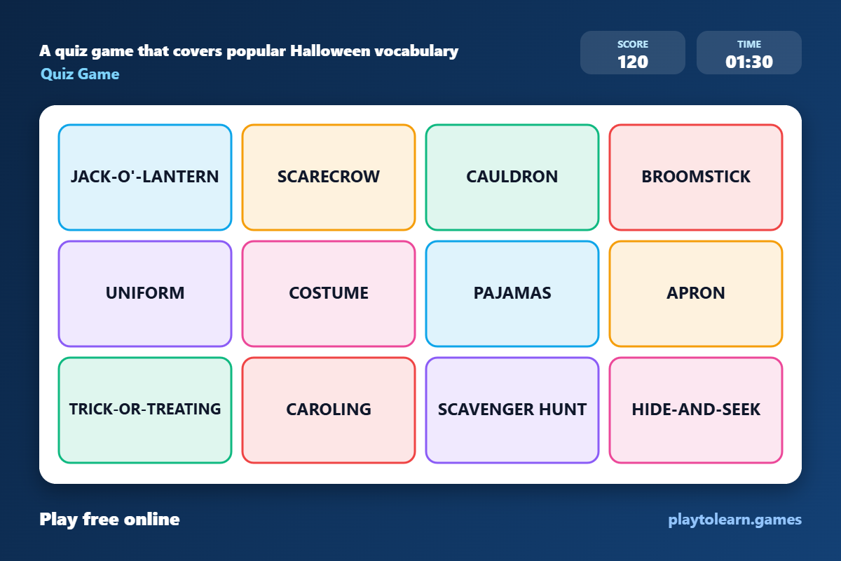 🎃 Halloween quiz game — printable worksheet preview — for 1st Grade, 2nd Grade, 3rd Grade