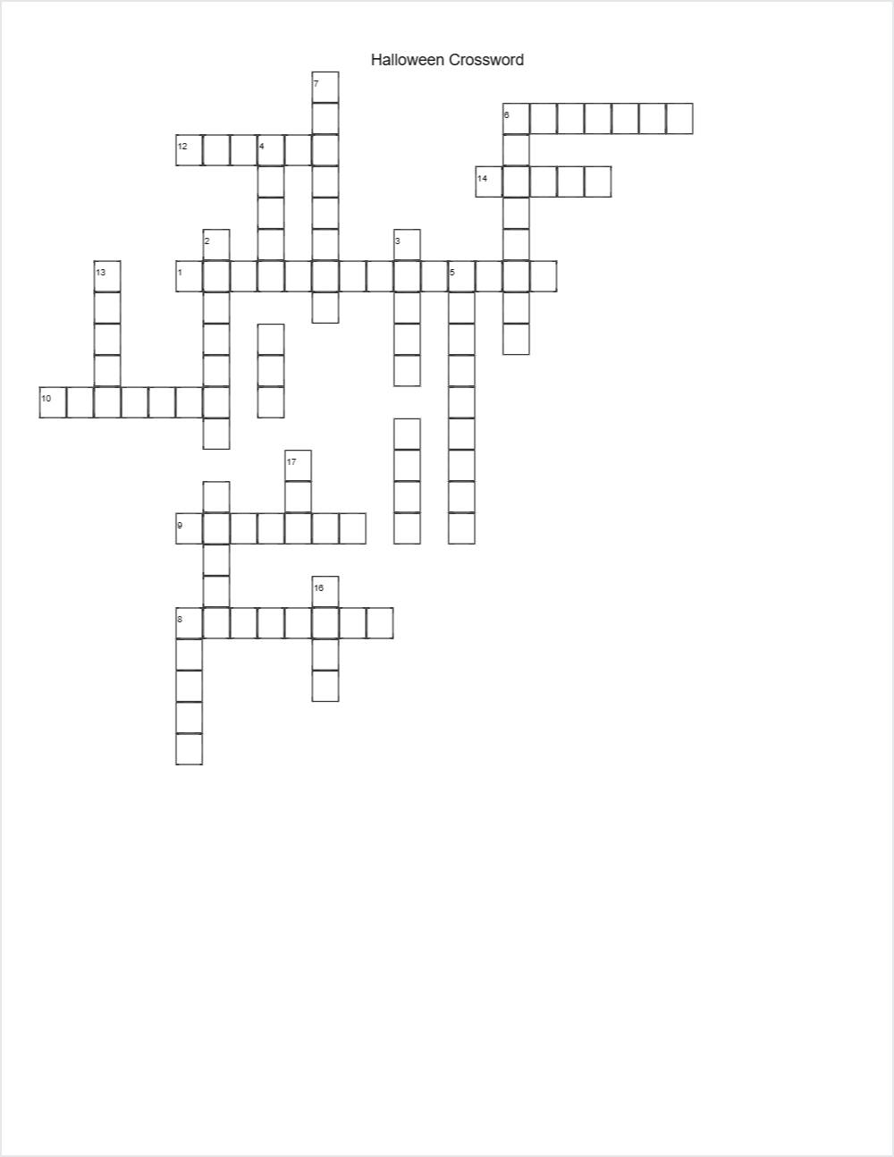 🎃 Halloween crossword — printable worksheet preview — for Kindergarten, 1st Grade, 2nd Grade