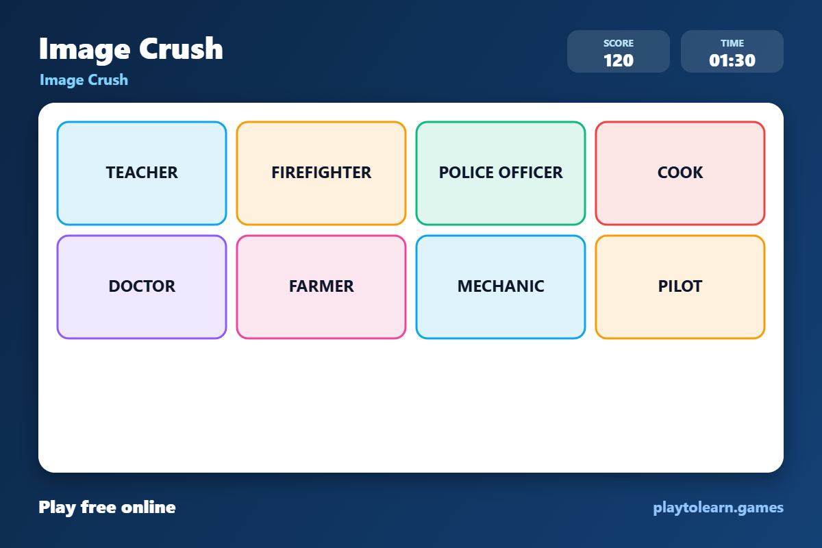 💼 jobs and occupations image crush — printable worksheet preview — for Kindergarten, 1st Grade, 2nd Grade