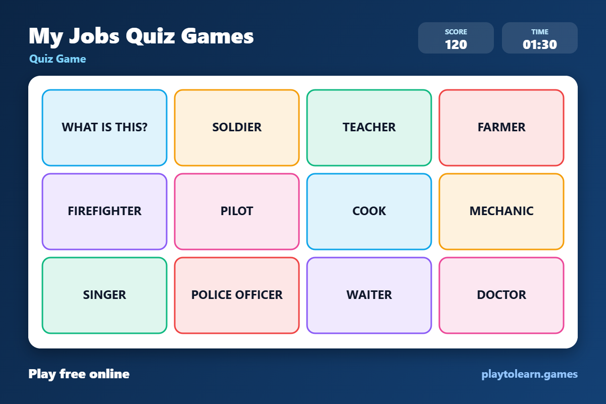 💼 jobs and occupations quiz game — printable worksheet preview — for 1st Grade, 2nd Grade, 3rd Grade, Kindergarten
