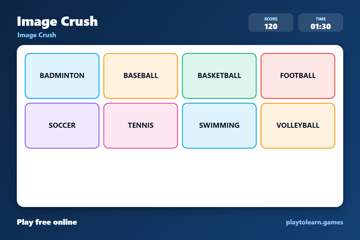 ⚽ Sports image crush — printable worksheet preview — for Kindergarten, 1st Grade, 2nd Grade, 3rd Grade
