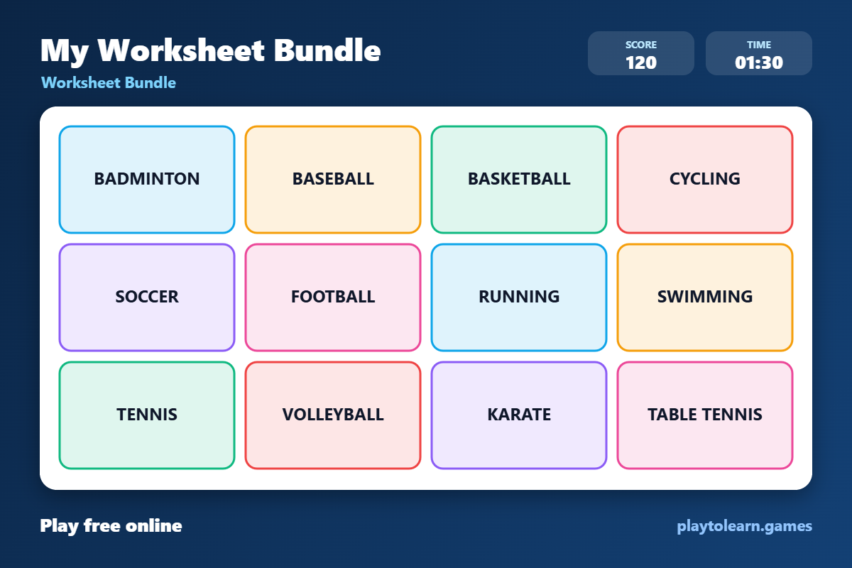 ⚽ Sports worksheet bundle — printable worksheet preview — for 1st Grade, 2nd Grade, 3rd Grade
