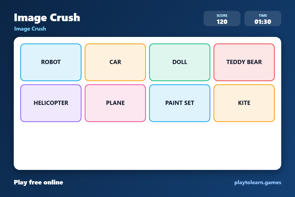 🪁 Toys and Games image crush — printable worksheet preview — for Pre-K, Kindergarten, 1st Grade, 2nd Grade, 3rd Grade, 4th Grade