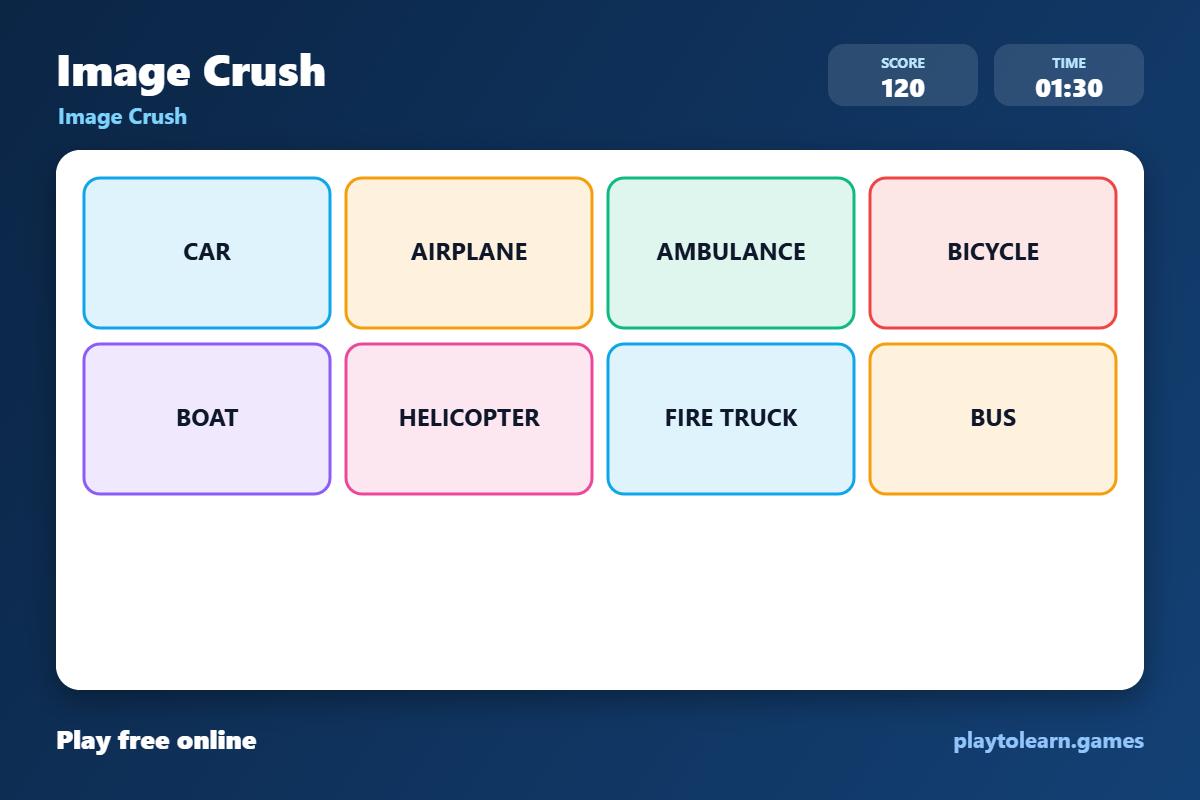 ๐ Transportation image crush โ printable worksheet preview โ for Kindergarten, Pre-K, 1st Grade, 2nd Grade, 3rd Grade, 4th Grade