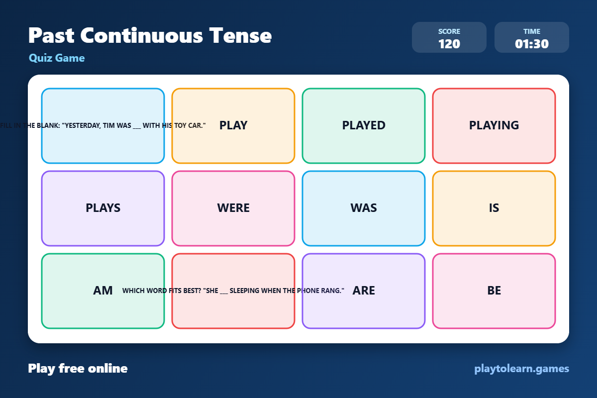 Verbs Action Words quiz game — printable worksheet preview — for 2nd Grade, 1st Grade, 3rd Grade, 4th Grade
