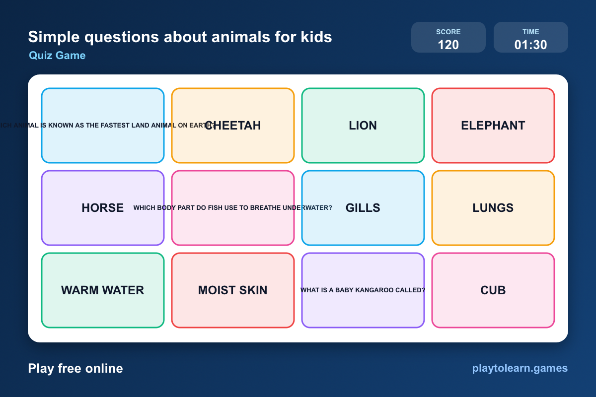 🐻 Animals quiz game — printable worksheet preview — for 5th Grade