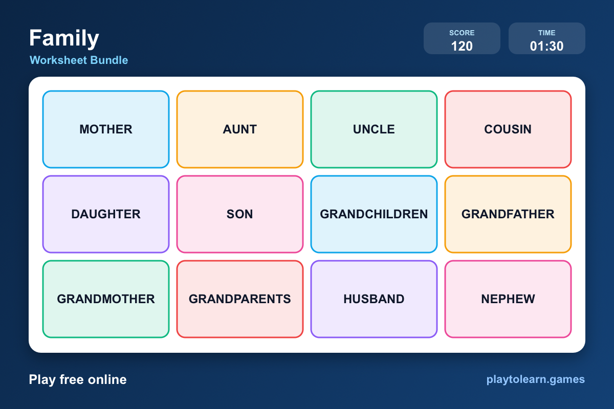 👨👩👧👦 Family Members worksheet bundle — printable worksheet preview — for 5th Grade