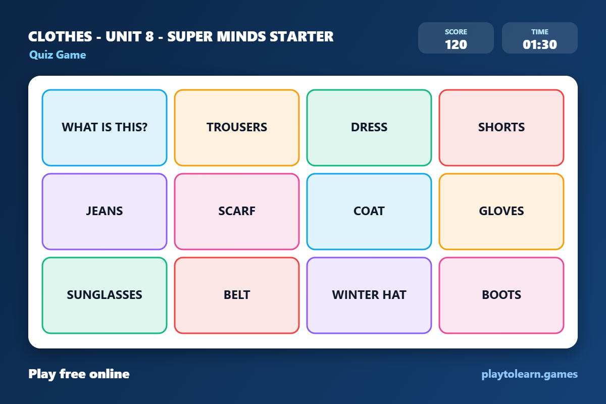 👕 Clothes quiz game — printable worksheet preview — for 1st Grade